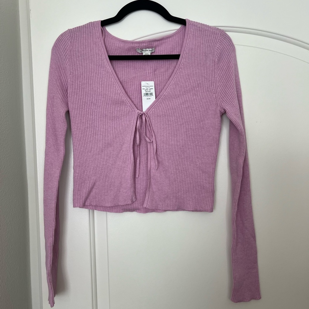 American Eagle purple tie front sweater NWT